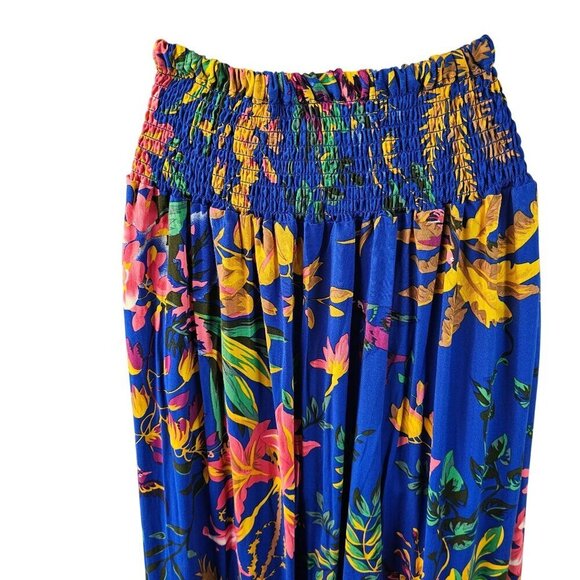Cynthia Rowley Cinch Waist Maxi Skirt Sz M Tropical Blue Rayon Button Tie Front - Picture 9 of 10